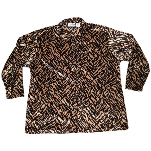 Extra Point Vintage Animal Print Button Down Shirt Womens 3X Brown Black (H) - Picture 1 of 6